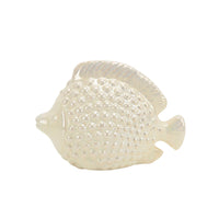 Ceramic Decorative Fish Figurine with Embossed Dots, Pearl White