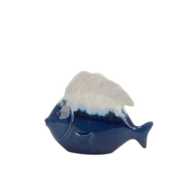 Dual Tone Decorative Ceramic Fish Figurine , Blue and White