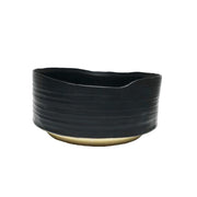 Two Tone Ceramic Planter with Ribbed Texture and Irregular Top Rim, Small, Black and Beige