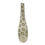 Ceramic Bottle Vase with Embossed Circle Design, Large, White and Gold