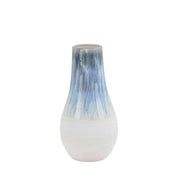 Elongated Shape Ceramic Vase with Distressed Pattern, Small, Blue and White