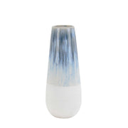 Elongated Shape Ceramic Vase with Distressed Pattern, Large, Blue and White