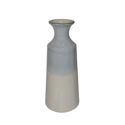 Dual Tone Ceramic Decorative Vase with Round Flared Opening, Blue and White