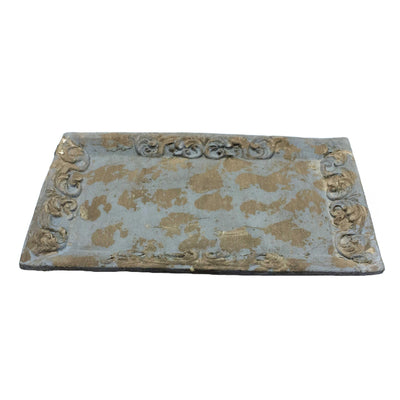 Antique Cement Tray with Embossed Carved Edges, Blue
