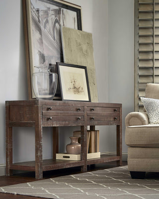 Wooden Two Drawer Console Table with Bottom Shelf, Brown