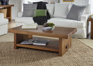 Rectangular Coffee Table with Open Bottom Shelf, Natural Brown