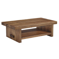 Rectangular Coffee Table with Open Bottom Shelf, Natural Brown