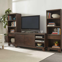 Wooden Four Open Shelf and One Drawer Pier Tower , Walnut Brown