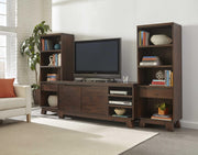 Wooden Four Open Shelf and One Drawer Pier Tower , Walnut Brown