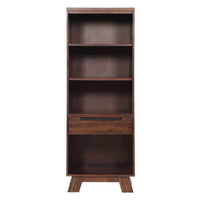 Wooden Four Open Shelf and One Drawer Pier Tower , Walnut Brown