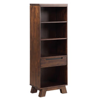 Wooden Four Open Shelf and One Drawer Pier Tower , Walnut Brown