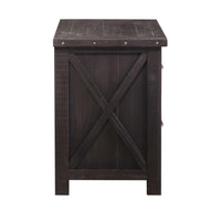 Two Drawer Wooden File Cabinet with Metal Handle Pull and Crossed Side Plank, Caf? Brown