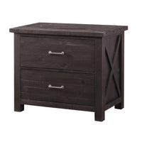 Two Drawer Wooden File Cabinet with Metal Handle Pull and Crossed Side Plank, Caf? Brown