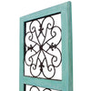 Traditional Mango Wood Framed Wall Panel with Metal Scroll Work Details, Green and Brown