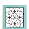 Traditional Mango Wood Framed Wall Panel with Metal Scroll Work Details, Green and Brown