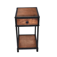Metal Framed Mango Wood End Table with Drawer