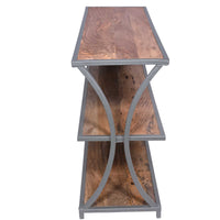 Metal Framed Three Tier Console Table with Mango Wood Shelves, Brown and Gray