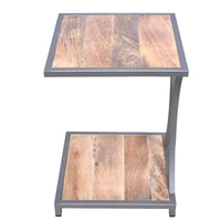 Plank Style Mango Wood End Table with Metal Framing and Open Shelf, Brown and Gray