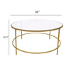 Contemporary Style Round Metal Framed Coffee Table with Glass Top, Gold and Clear