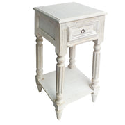 Spacious Mango Wood Side Table with Metal Ring Handle, Washed White