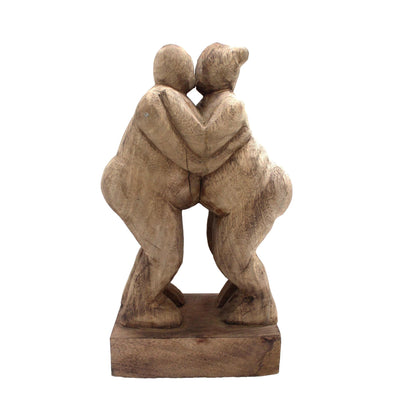 Decorative Mango Wood Kissing Couple Sculpture on Block Base, Brown