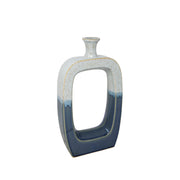 Modern Style Ceramic Vase with Cutout Center, Small, Blue and White