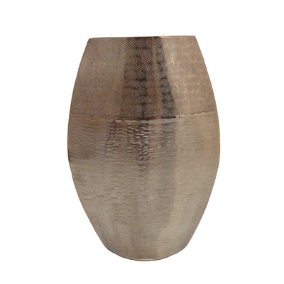 Decorative Metal Vase with Hammered Surface and Narrow Bottom, Bronze