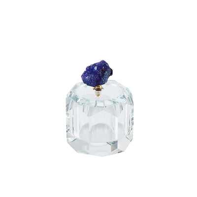 Crystal Octagon Shaped Storage Box Topped with Amethyst Geode, Clear and Dark Blue