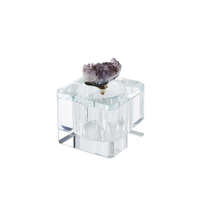 Crystal Square Storage Box Topped with Amethyst Geode, Clear and Purple