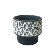 Contemporary Style Ceramic Planter with Geometric Design and Round Flat Base, Small, Gray and White