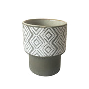 Contemporary Style Ceramic Planter with Intricate Design, Large, Gray and White