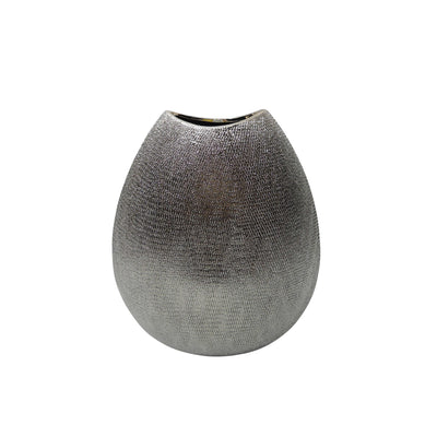 Decorative Ceramic Vase with Textured Pattern, Champagne Silver