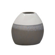 Two Toned Ceramic Flat Vase, White and Gray