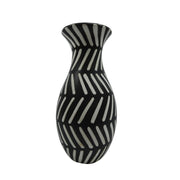 Ceramic Curved Shaped Vase with Tribal Pattern, Black and White