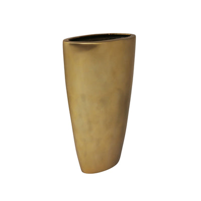 Decorative Oval Shaped Aluminium Vase, Large, Gold