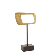 Horizontal Rhombus Shaped Aluminium Cutout Statue on Stand, Gold and Brown