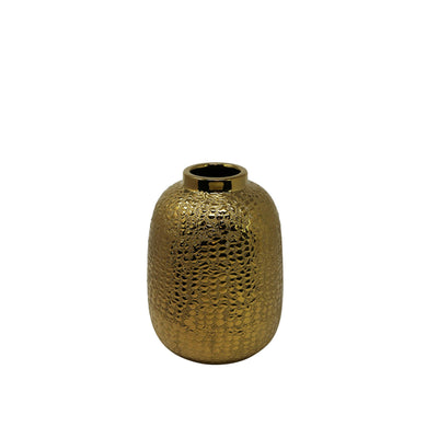Decorative Ceramic Table Vase with Alligator Skin Like Texture, Small, Gold