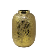 Decorative Ceramic Table Vase with Alligator Skin Like Texture, Large, Gold