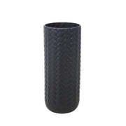 Ceramic Cylindrical Vase with Basket Weave Design, Medium, Black
