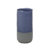 Ceramic Two Toned Vase with Irregular Mouth Rim and Round Bottom, Gray and Blue