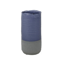 Ceramic Two Toned Vase with Irregular Mouth Rim and Round Bottom, Gray and Blue