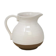 Ceramic Two Toned Decorative Pitcher with Handle, White and Brown