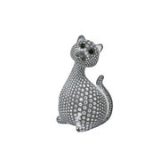 Polyresin Constructed Cat Sculpture with White Spotted Pattern, Gray
