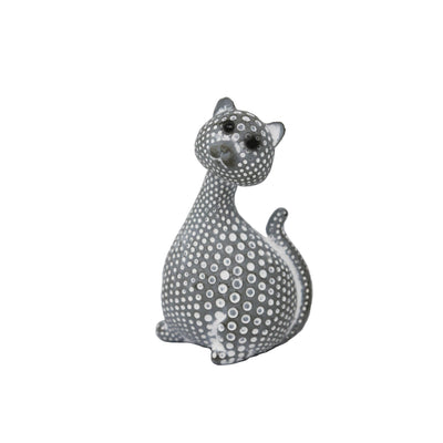 Polyresin Constructed Cat Sculpture with White Spotted Pattern, Gray