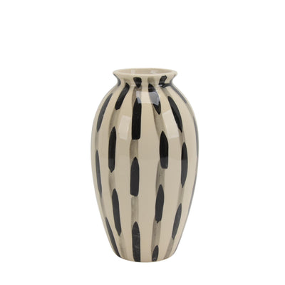 Transitional Style Ceramic Vase with Circular Opening, Black and White