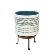 Aesthetic Ceramic Planter on Stand with Cylindrical Body, White