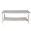 Wooden Rectangular Coffee Table with Open Bottom Shelf and Caster Legs, Oak Brown and Silver