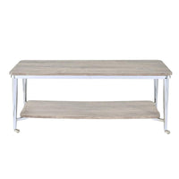 Wooden Rectangular Coffee Table with Open Bottom Shelf and Caster Legs, Oak Brown and Silver