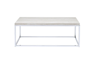 Wooden Rectangular Coffee Table with Metal Open Base, Silver