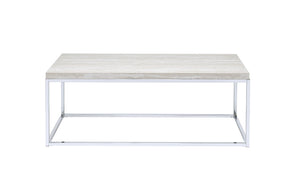 Wooden Rectangular Coffee Table with Metal Open Base, Silver